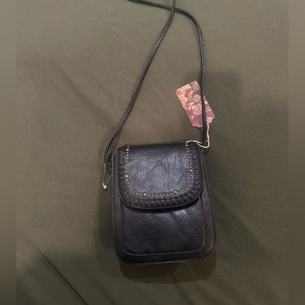 Chic Black Crossbody Bag with Gold Studs